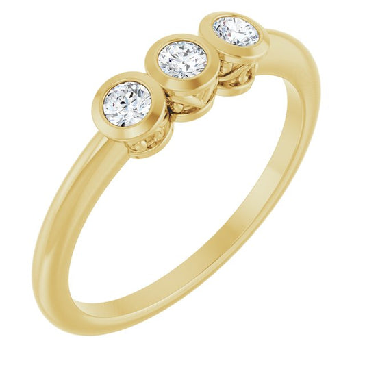 14K Yellow Gold Round 2.5 Mm Polished 1/5 Ctw Natural Diamond 3-Stone Ring, Size 7
