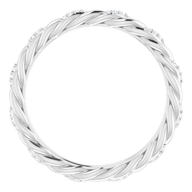 14K White Gold Round .8 Mm Si2-Si3, G-H Polished 1/10 Ctw Natural Diamond Rope Eternity Band, Size 6.5