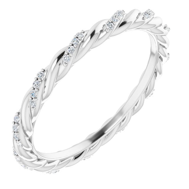 14K White Gold Round .8 Mm Si2-Si3, G-H Polished 1/10 Ctw Natural Diamond Rope Eternity Band, Size 6.5
