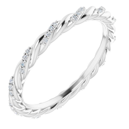 14K White Gold Round .8 Mm Si2-Si3, G-H Polished 1/10 Ctw Natural Diamond Rope Eternity Band, Size 6.5