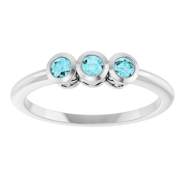 Sterling Silver Round 2.5 Mm Polished Natural Blue Zircon 3-Stone Ring, Size 7