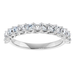 14K White Gold Asscher 2.3 X 2.3 Mm Polished 1 1/8 Ctw Natural Diamond Anniversary Band Size 7