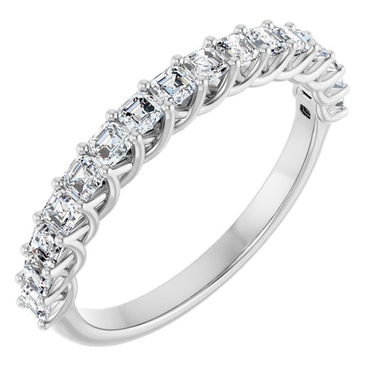 14K White Gold Asscher 2 X 2 Mm Polished 3/4 Ctw Natural Diamond Anniversary Band, Size: 7