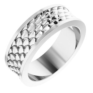 14K Yellow Or White Or Rose Gold Or Sterling Silver Or Platinum 6 mm Scale Patterned Band