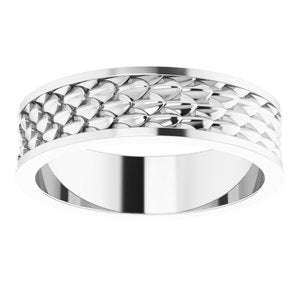 14K Yellow Or White Or Rose Gold Or Sterling Silver Or Platinum 6 mm Scale Patterned Band