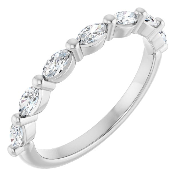 14K Yellow Or White Gold Marquise Polished Natural Diamond Anniversary Band, Size 7