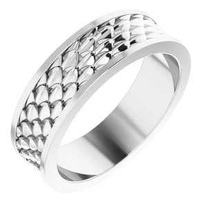 14K Yellow Or White Or Rose Gold Or Sterling Silver Or Platinum 6 mm Scale Patterned Band
