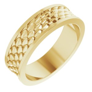 14K Yellow Or White Or Rose Gold Or Sterling Silver Or Platinum 6 mm Scale Patterned Band
