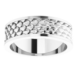 14K Yellow Or White Or Rose Gold Or Sterling Silver Or Platinum 6 mm Scale Patterned Band