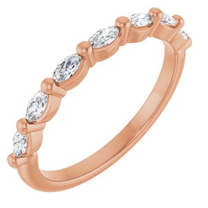 14K Rose Gold Marquise 3.5 X 1.75 Mm Polished 1/3 Ctw Natural Diamond Anniversary Band Size 7