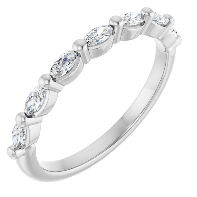 14K Yellow Or White Gold Marquise Polished Natural Diamond Anniversary Band, Size 7