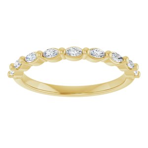 14K Yellow Gold Marquise 3 X 1.5 Mm Polished 1/4 Ctw Lab-Grown Diamond Anniversary Band Size 7