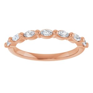 14K Rose Gold Marquise 3.5 X 1.75 Mm Polished 1/3 Ctw Natural Diamond Anniversary Band Size 7