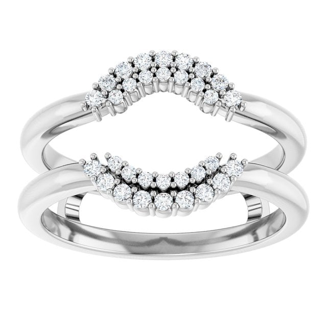 14K White Gold Round Polished 1/6 Ctw Natural Diamond Ring Guard, Size 7