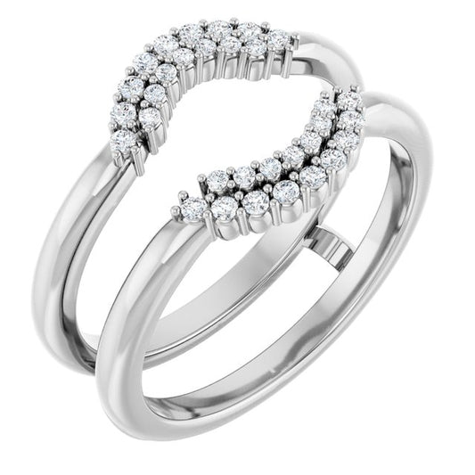 14K White Gold Round Polished 1/6 Ctw Natural Diamond Ring Guard, Size 7