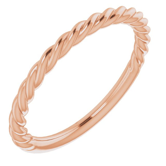 14K Rose Gold 1.7 Mm Polished Rope Standard-Fit Band, Size 5