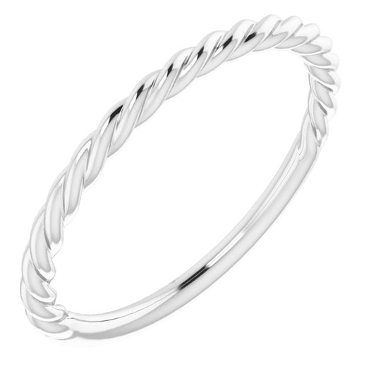 14K White Gold 1.7 Mm Polished Rope Standard-Fit Band, Size 8