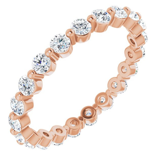 14K Rose Gold Round 2 Mm Si2-Si3, G-H Polished 3/4 Ctw Natural Diamond Eternity Band, Size 7