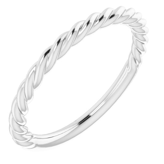 14K White Gold Or Platinum 1.7 Mm Polished Rope Standard-Fit Band, Size 4