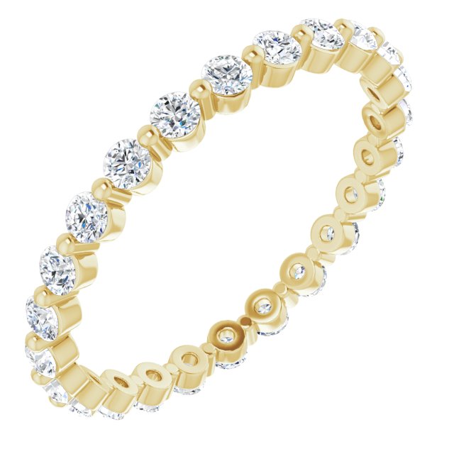 14K Yellow Gold Round 2 Mm Si2-Si3, G-H Polished 5/8 Ctw Natural Diamond Eternity Band, Size 5