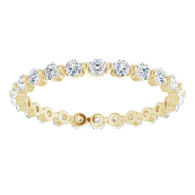 14K Yellow Gold Round 2 Mm Si2-Si3, G-H Polished 5/8 Ctw Natural Diamond Eternity Band, Size 5