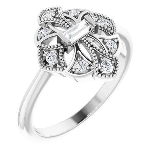 14K White Or Yellow Gold Straight Baguette 4 X 2 Mm Polished 1/5 Ctw Natural Diamond Vintage-Inspired Ring, Size 7