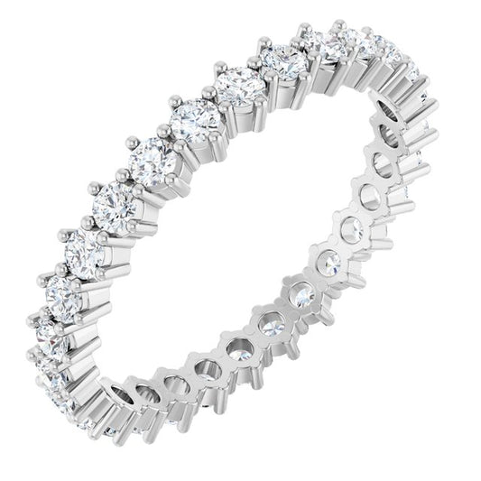 14K White Gold Round 2 Mm Si2-Si3, G-H Polished 7/8 Ctw Natural Diamond Eternity Band, Size 7