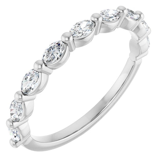 14K White Or Yellow Or Rose Gold Marquise 3.5 X 2 Mm Polished 1/2 Ctw Natural Diamond Anniversary Band, Size 7