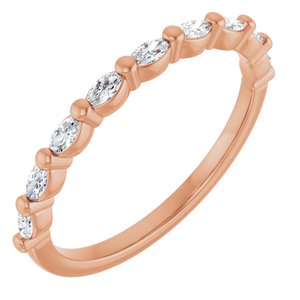 14K Rose Gold Marquise 3 X 1.5 Mm Polished 1/4 Ctw Lab-Grown Diamond Anniversary Band Size 7