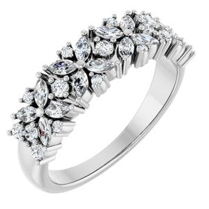 14K White Gold Lab-Grown Diamond Marquise 3 X 1.5 Mm Lab-Grown Diamond Polished 5/8 Ctw Lab-Grown Diamond Anniversary Band Size 7