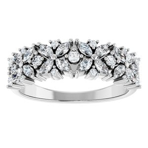 14K White Gold Lab-Grown Diamond Marquise 3 X 1.5 Mm Lab-Grown Diamond Polished 5/8 Ctw Lab-Grown Diamond Anniversary Band Size 7