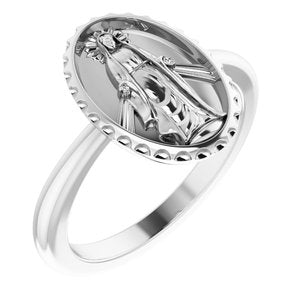 Sterling Silver Polished Miraculous Medal Ring Size 7