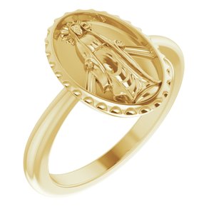14K Yellow Gold Polished Miraculous Medal Ring Size 7