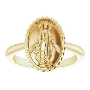 14K Yellow Gold Polished Miraculous Medal Ring Size 7