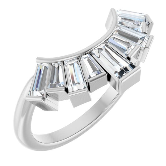14K White Gold Tapered Baguette 5 X 2.75 X 2 Mm Polished 3/4 Ctw Lab-Grown Diamond Contour Band, Size 7