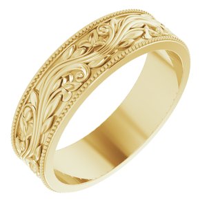 14K Yellow Gold 6 Mm Polished Sculptural Milgrain Band Size 11.5