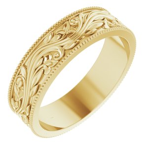 10K Yellow Or White Or Rose Gold Milgrain Edge Floral Flat Band