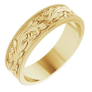 14K Yellow Gold 6 Mm Polished Sculptural Milgrain Band Size 12