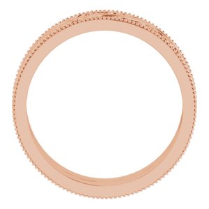 14K Yellow Or White Or Rose Gold Or Sterling Silver Or Platinum Milgrain Edge Floral Flat Band