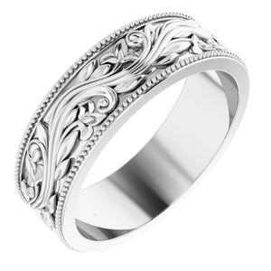 10K White Gold  6 Mm Polished Sculptural Milgrain Band Size 8.5