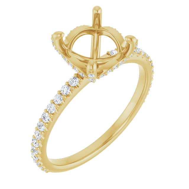 14K Yellow Gold Round 8 Mm Polished 1/3 Ctw Lab-Grown Diamond Semi-Set Engagement Ring, Size 7