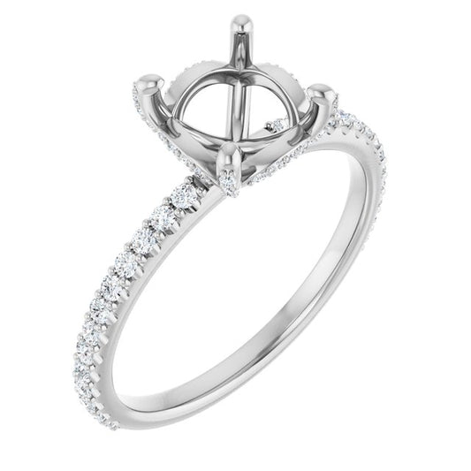 Platinum Round 7.4 Mm Polished 1/3 Ctw Lab-Grown Diamond Semi-Set Engagement Ring, Size 7
