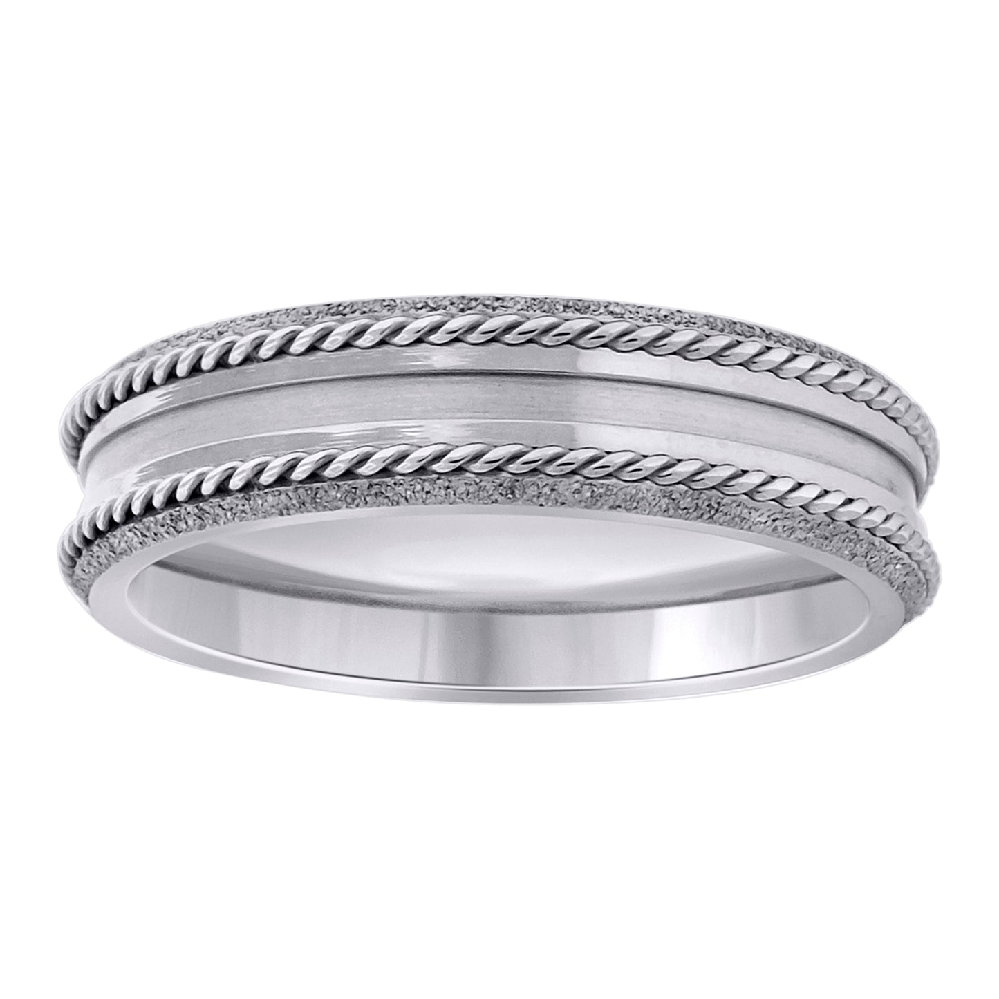 Stainless Steel Mens Double Rope Inlay Center Grooved Sizes 7 - 14 Comfort-Fit Fashion Bridal Anniversary Wedding Engagement Band Ring