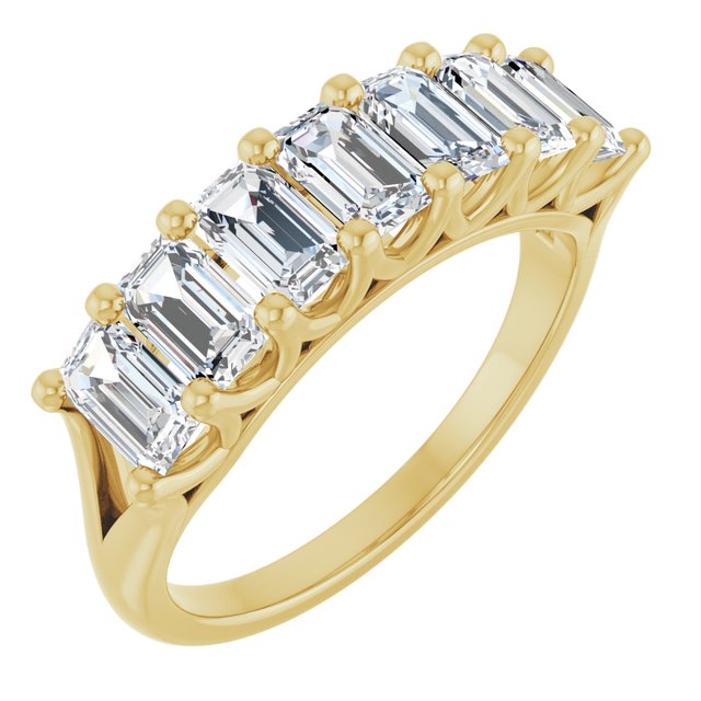 14K Yellow Gold Emerald 5 X 3 Mm Polished 2 1/6 Ctw Lab-Grown Diamond Anniversary Band Size 7