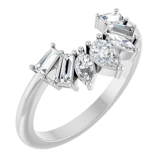 14K White Or Rose Gold Pear 4.5 X 3 Mm Polished 1/2 Ctw Natural Diamond Contour Band, Size 7