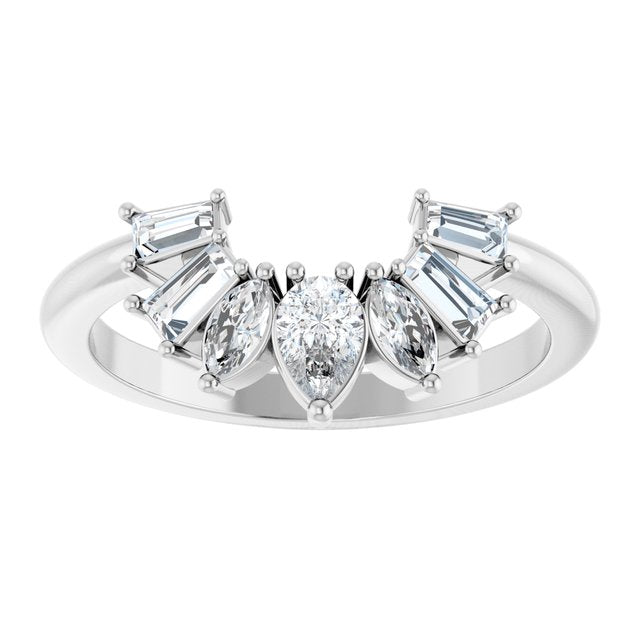 14K White Or Rose Gold Pear 4.5 X 3 Mm Polished 1/2 Ctw Natural Diamond Contour Band, Size 7