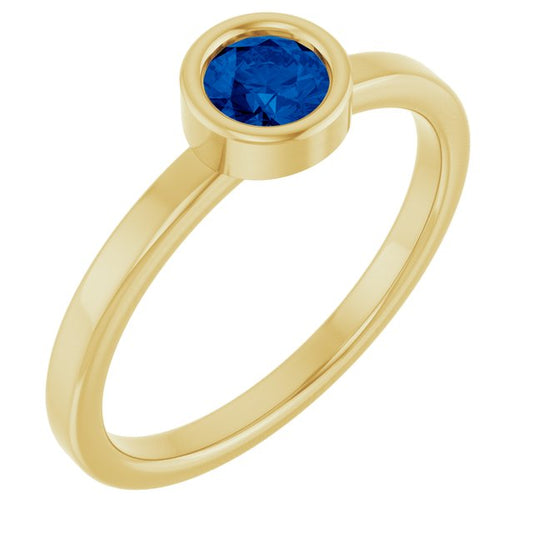 14K Yellow Gold Round 4.5 Mm Polished Lab-Grown Blue Sapphire Ring