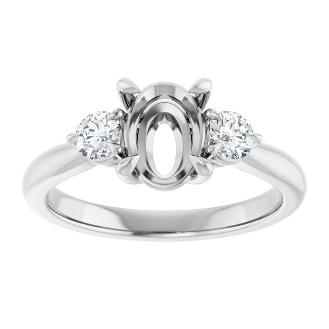 14K White Gold Oval 8 X 6 Mm Polished 1/3 Ctw Natural Diamond Semi-Set Engagement Ring, Size 7