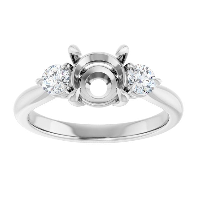 14K White Gold Round 7 Mm Polished 1/3 Ctw Lab-Grown Diamond Semi-Set Engagement Ring, Size 7