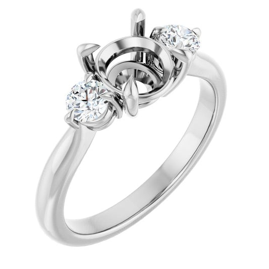 14K White Gold Round 7 Mm Polished 1/3 Ctw Lab-Grown Diamond Semi-Set Engagement Ring, Size 7